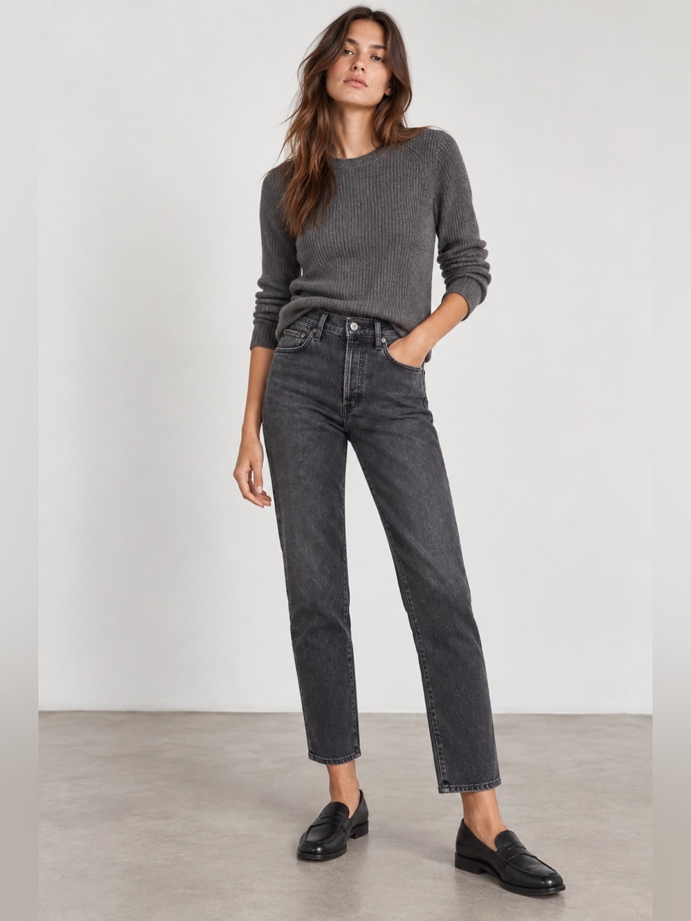Citizens of Humanity Olivia Ankle Jeans Gray Black Wash Button Fly Size 25
